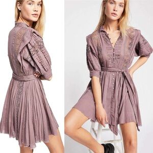 NWT Free People Sydney Lace Pintucked Crochet Boho Dress Sz S